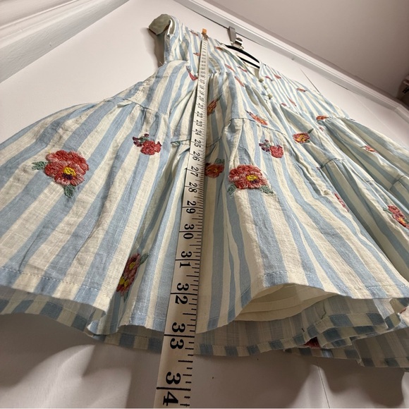Sézane Saphir Mini Dress Floral Embroidery Blue White Striped US 6 NWT - Picture 11 of 14